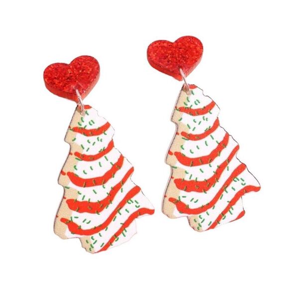 New Little Debbie Christmas Tree Snack Cake Earrings Vanilla Sprinkles Funny - Picture 1 of 4